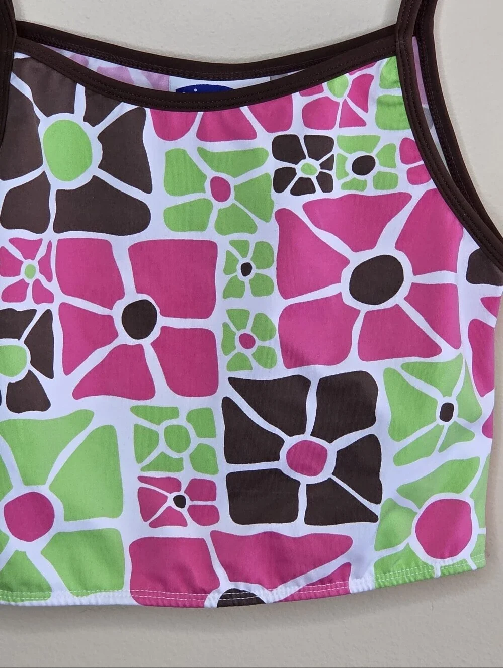 Y2K Big Fish Geometric Retro Floral Tankini Swim Top Girls Size XL 14 NEW Pink